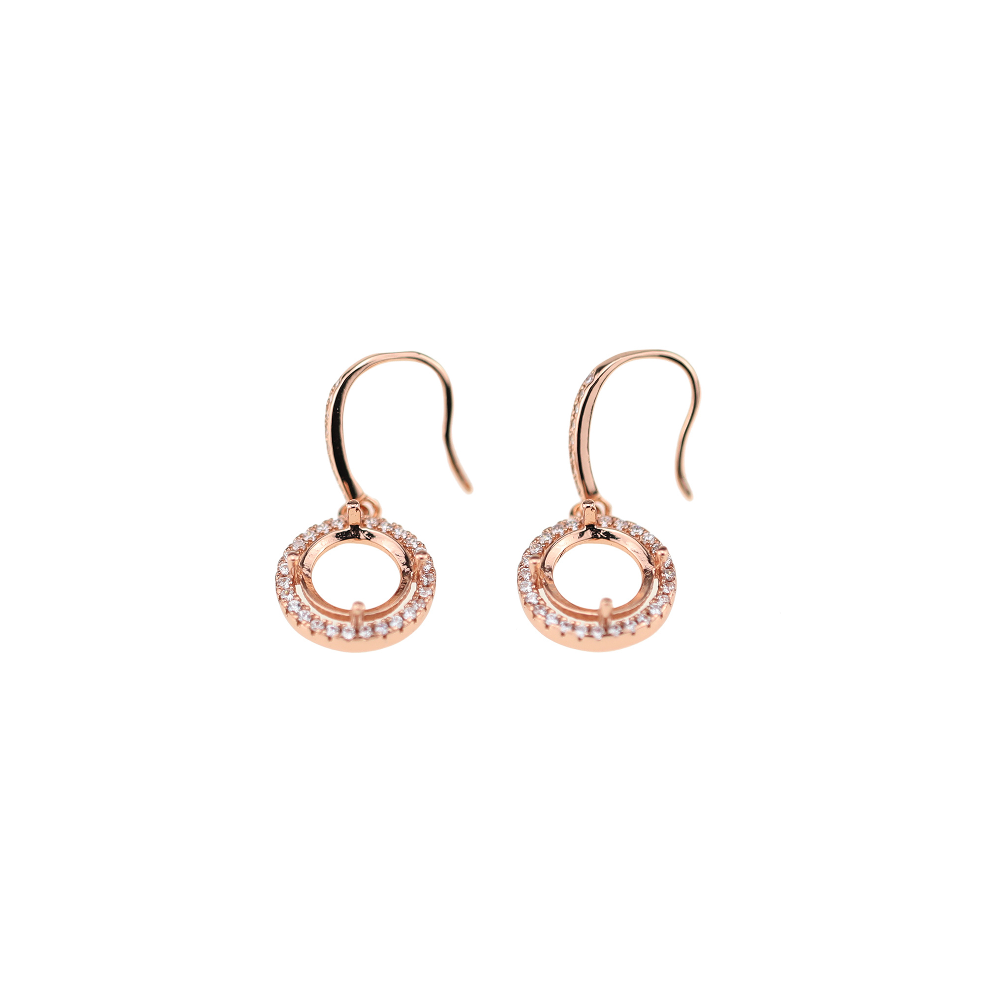1Pair 5-8MM Round Prong Bezel Rose Gold Plated Solid 925 Sterling Silver Hook Earrings Blank Settings for Gemstone Moissanite 1706041 - Click Image to Close